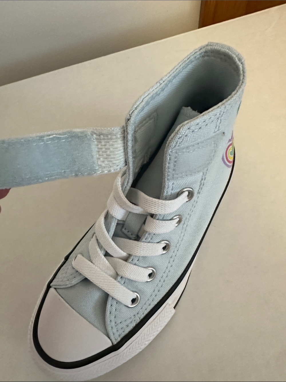 Converse Kids Light Blue High Top Sneakers with Rainbow Heart Accents - Picture 10 of 10
